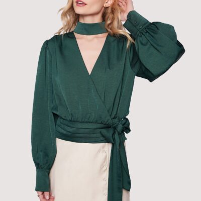 Calla Green Wrap Top